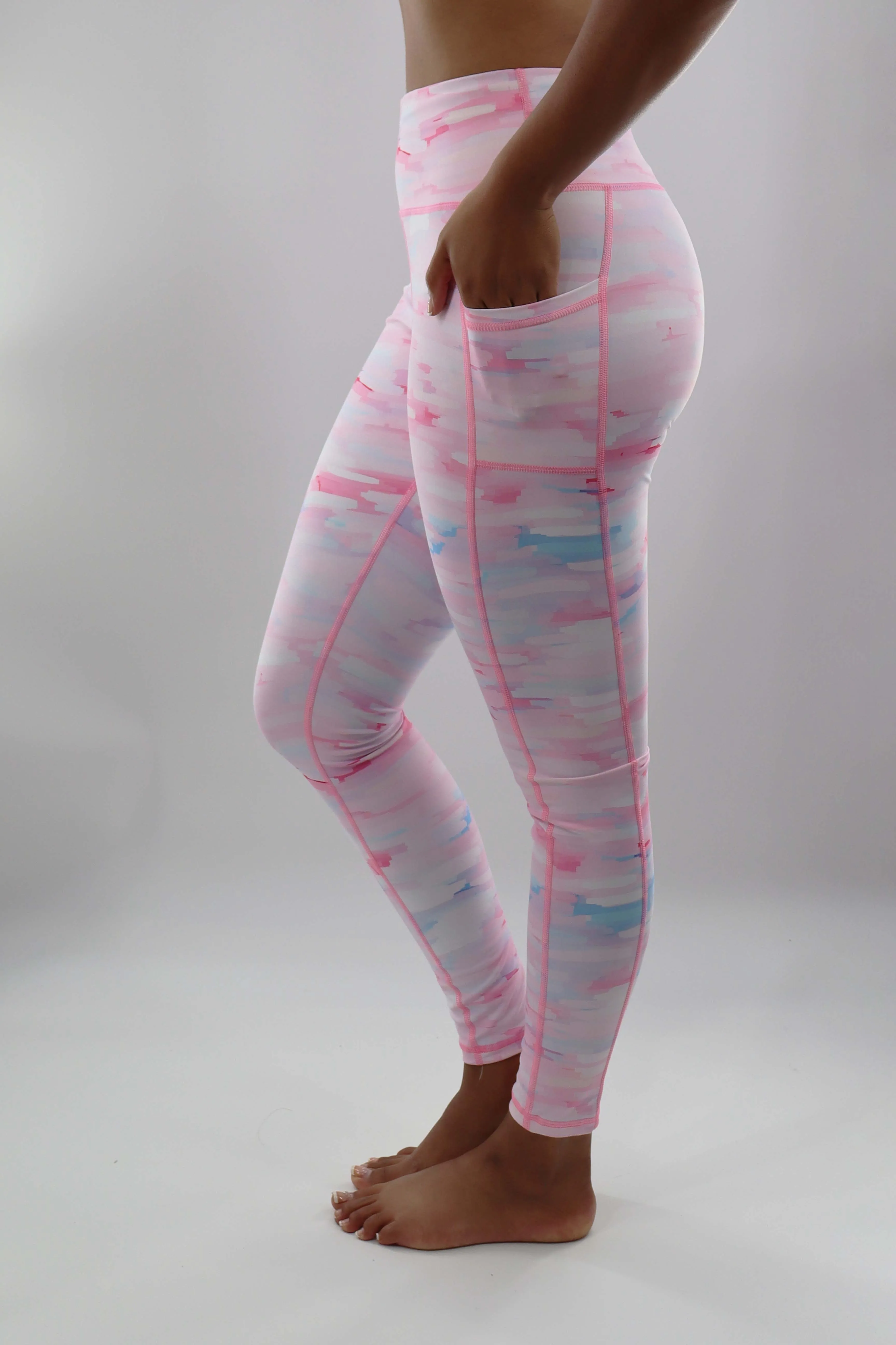 3204 - The Perfect Pocket Legging- Pink Watercolor Print - FINAL SALE