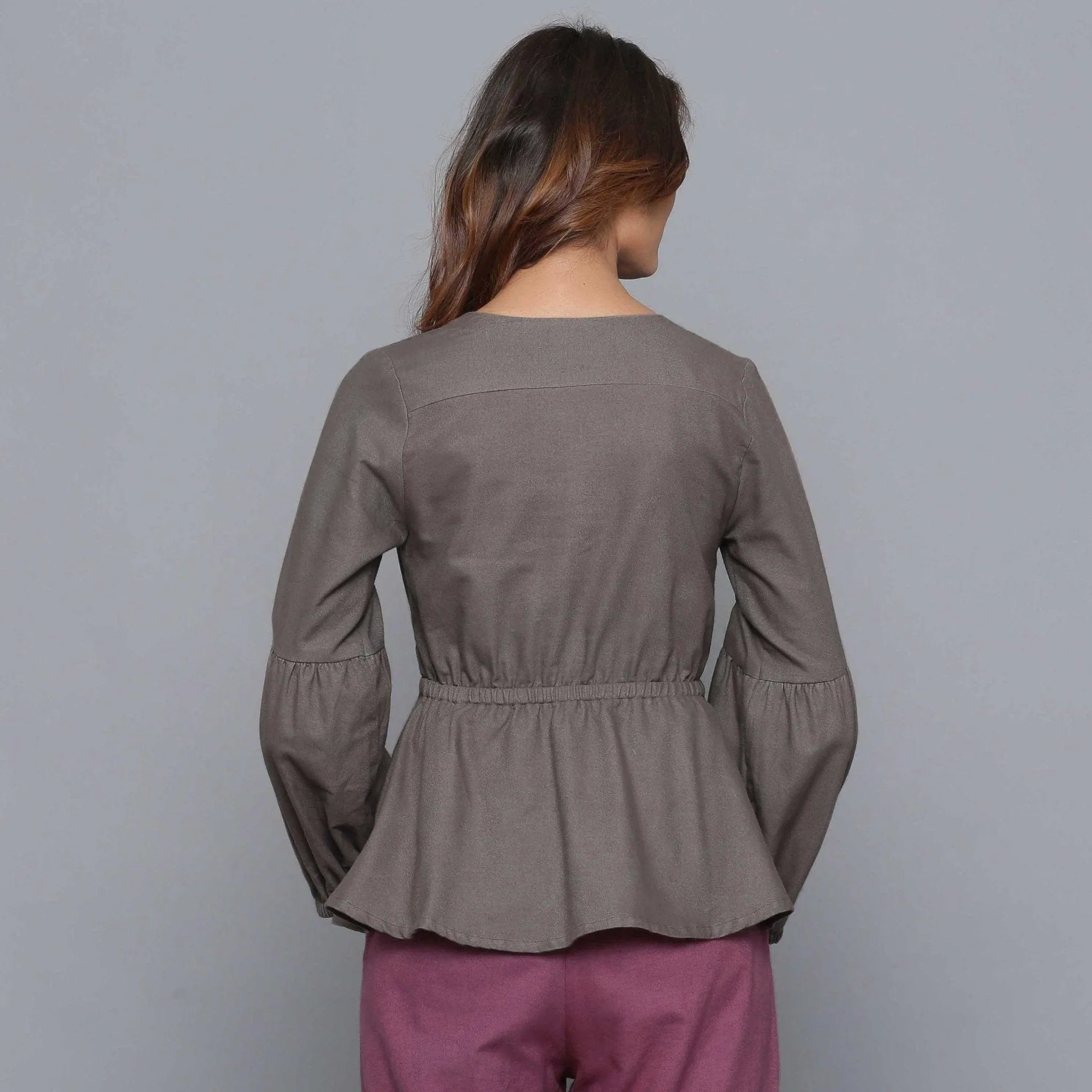 Ash Grey Warm Cotton Flannel Elasticated Wrap Top