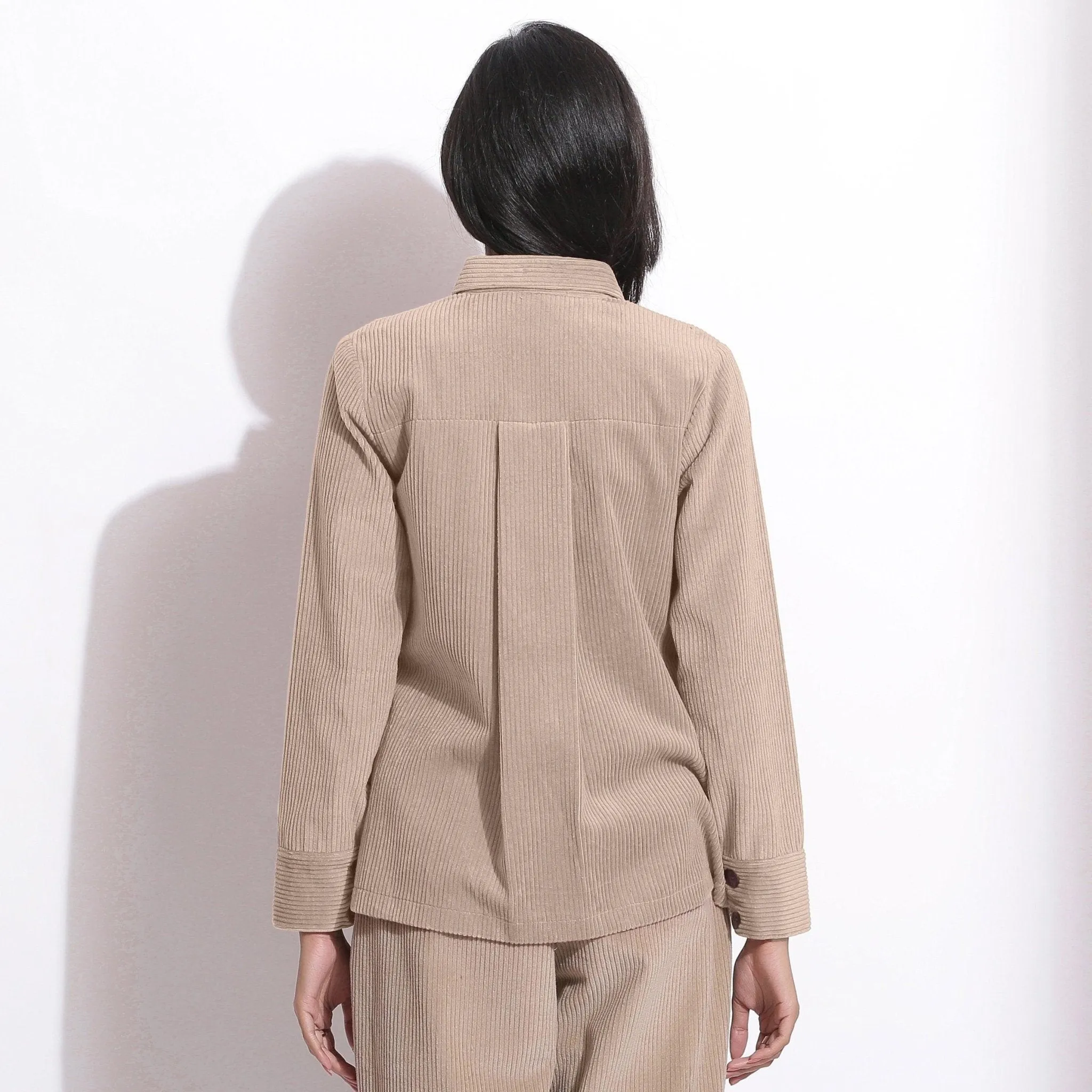 Beige Warm Cotton Corduroy Button-Down Shirt