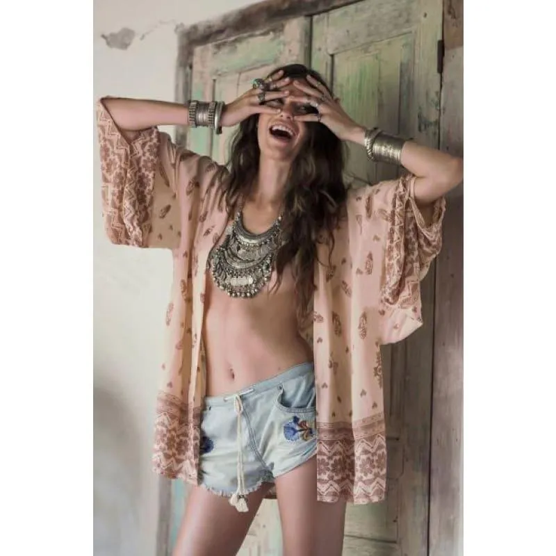 Boho Printed Chiffon Print Loose Kimono Blouse