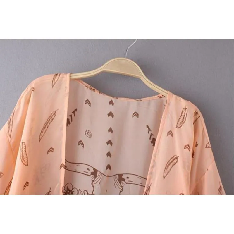 Boho Printed Chiffon Print Loose Kimono Blouse