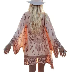 Boho Printed Chiffon Print Loose Kimono Blouse