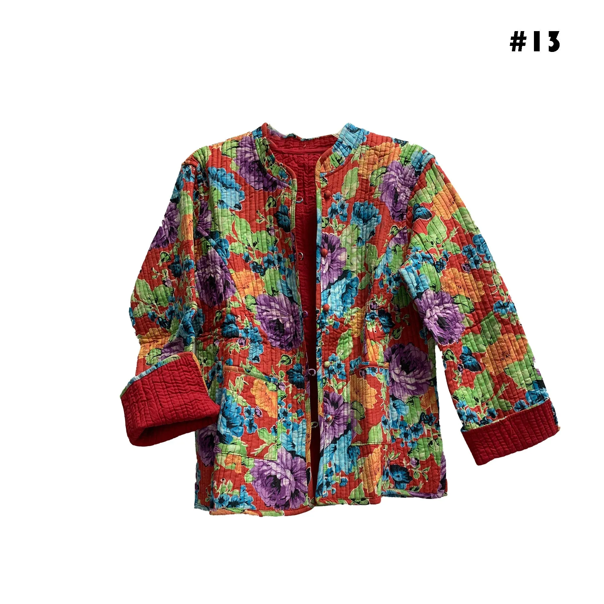 Boho Reversible Missy Floral Quilted Cotton Outerwear light weight Jacket Cardigan with Pockets [LARGE/X-LARGE]