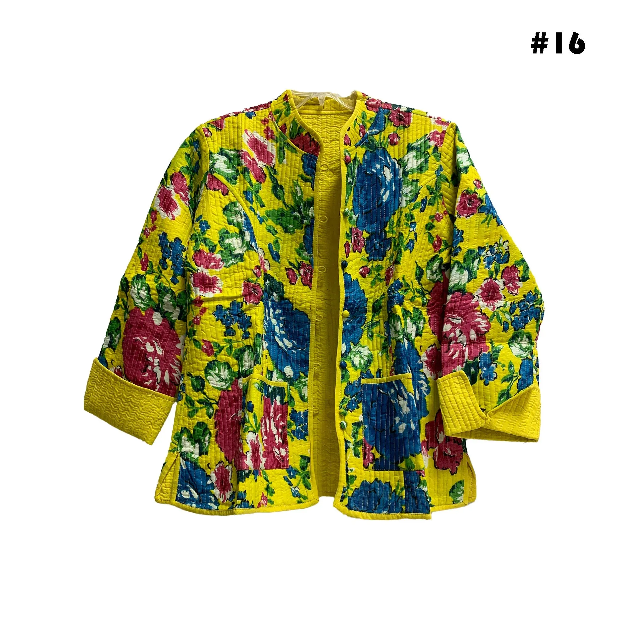 Boho Reversible Missy Floral Quilted Cotton Outerwear light weight Jacket Cardigan with Pockets [LARGE/X-LARGE]