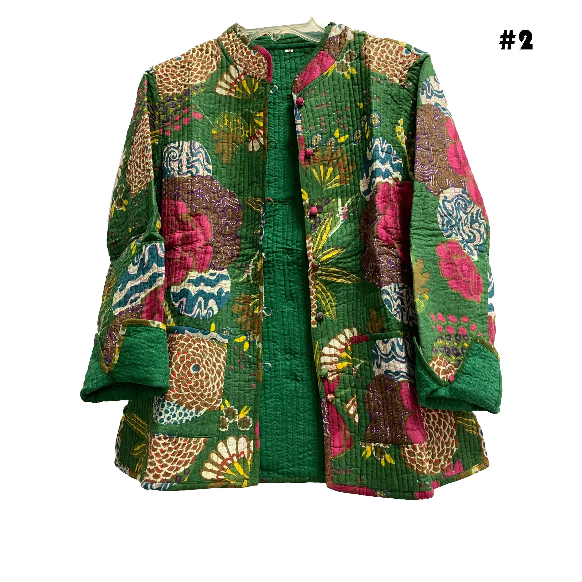 Boho Reversible Missy Floral Quilted Cotton Outerwear light weight Jacket Cardigan with Pockets [LARGE/X-LARGE]