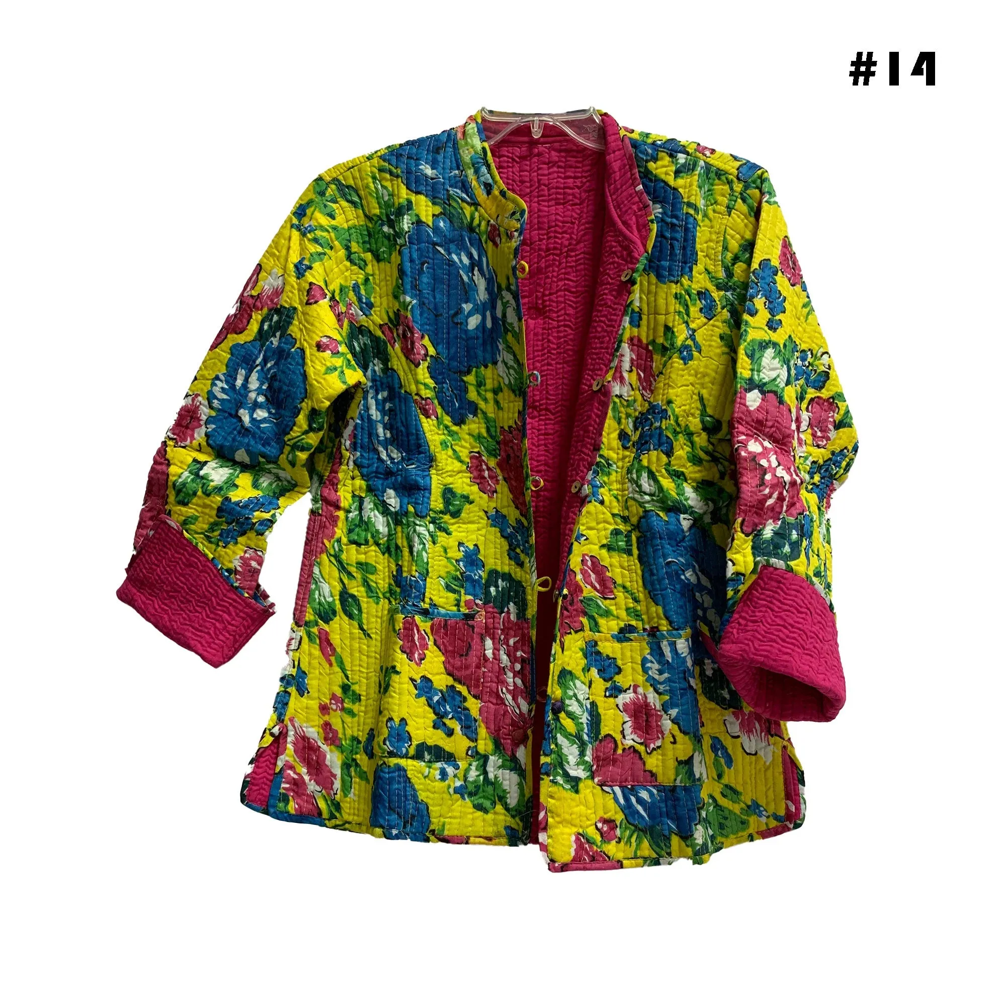 Boho Reversible Missy Floral Quilted Cotton Outerwear light weight Jacket Cardigan with Pockets [LARGE/X-LARGE]