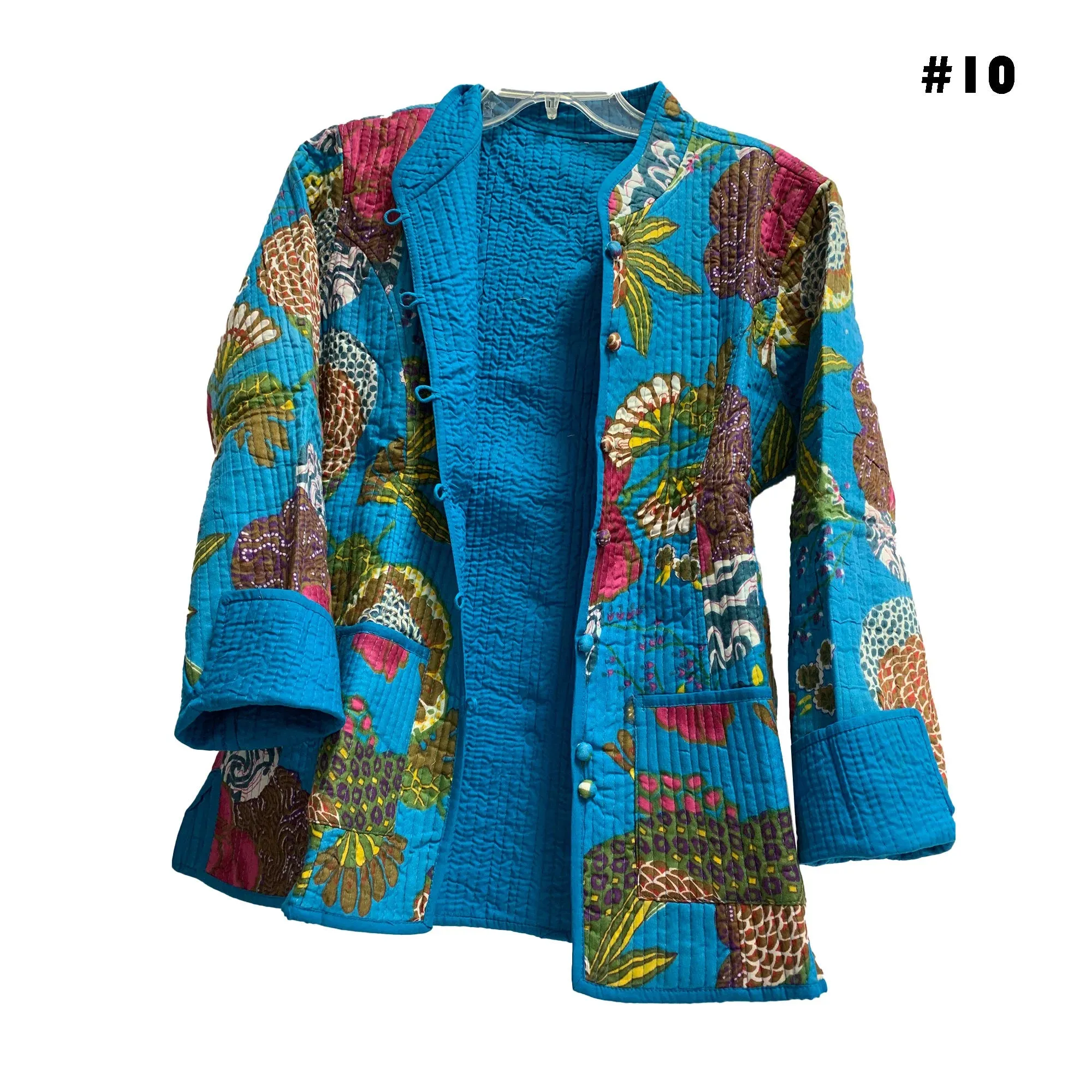 Boho Reversible Missy Floral Quilted Cotton Outerwear light weight Jacket Cardigan with Pockets [LARGE/X-LARGE]