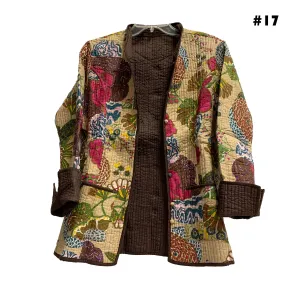 Boho Reversible Missy Floral Quilted Cotton Outerwear light weight Jacket Cardigan with Pockets [LARGE/X-LARGE]