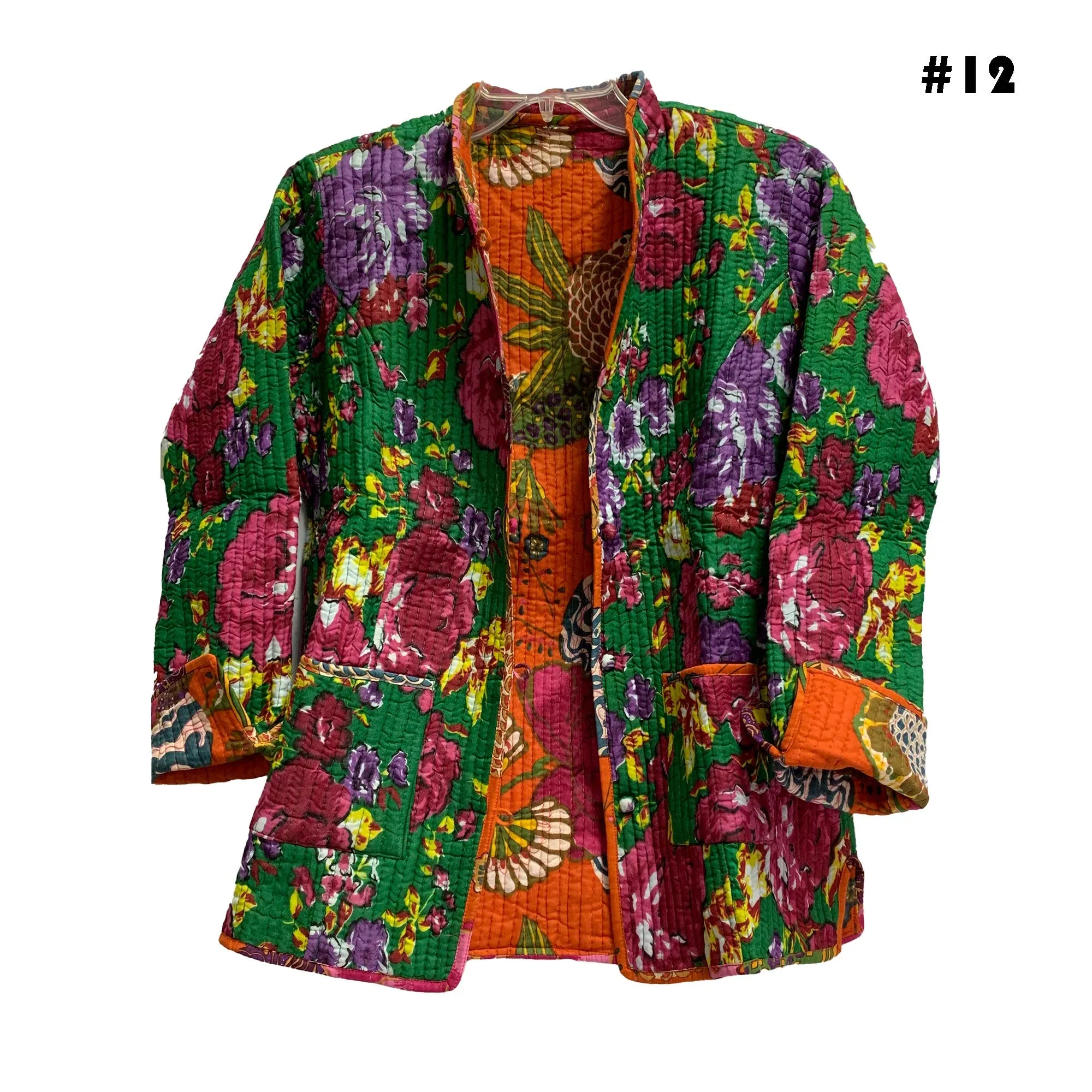 Boho Reversible Missy Floral Quilted Cotton Outerwear light weight Jacket Cardigan with Pockets [LARGE/X-LARGE]