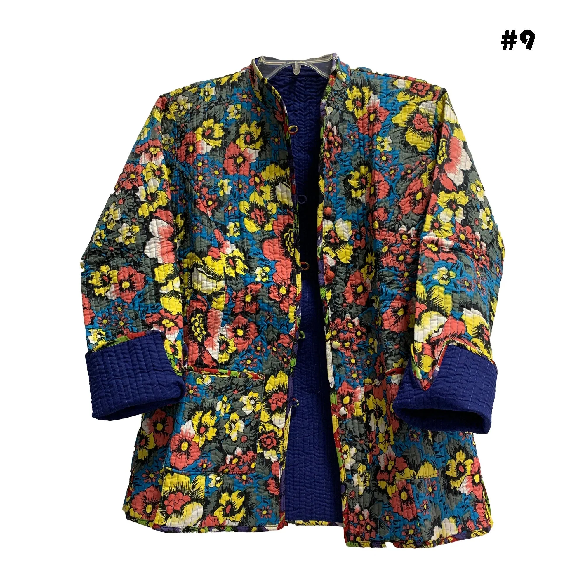 Boho Reversible Missy Floral Quilted Cotton Outerwear light weight Jacket Cardigan with Pockets [LARGE/X-LARGE]