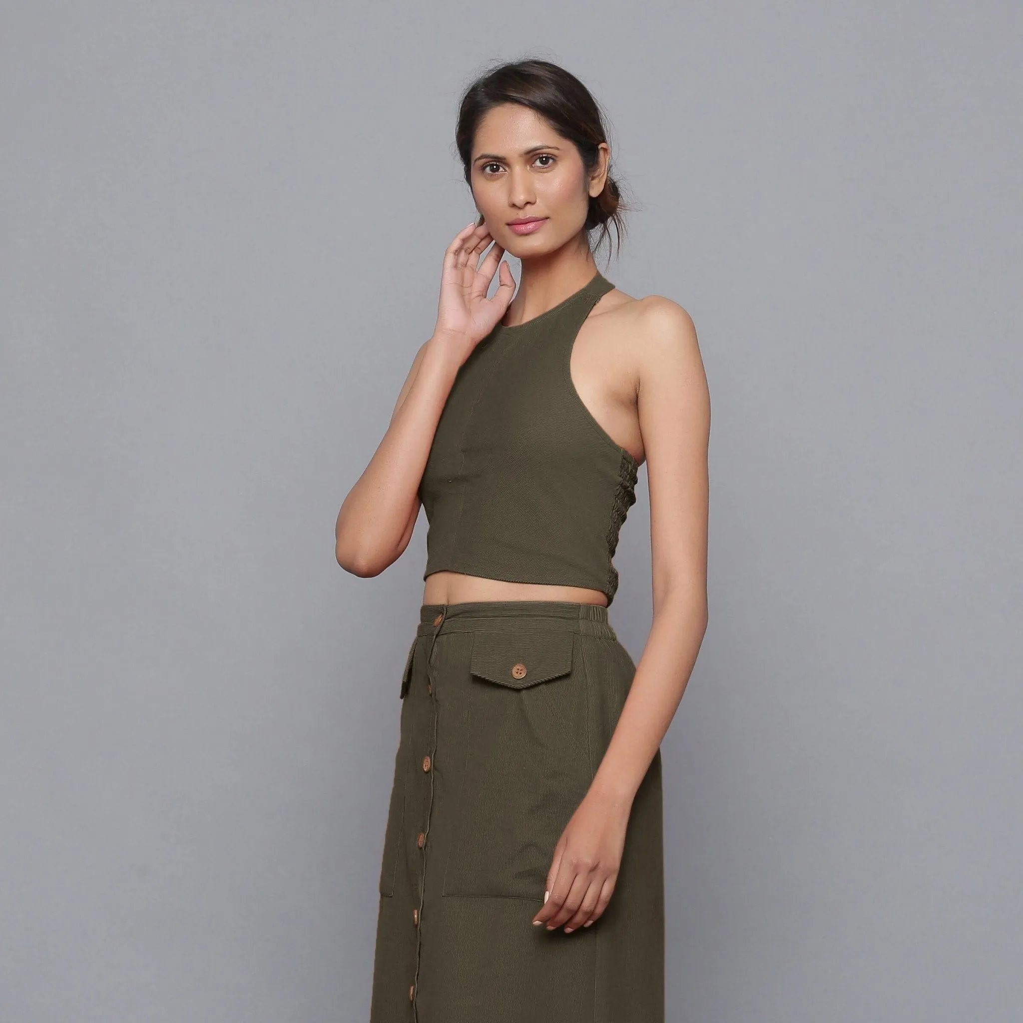 Bronze Grey Warm Cotton Corduroy Tank Top