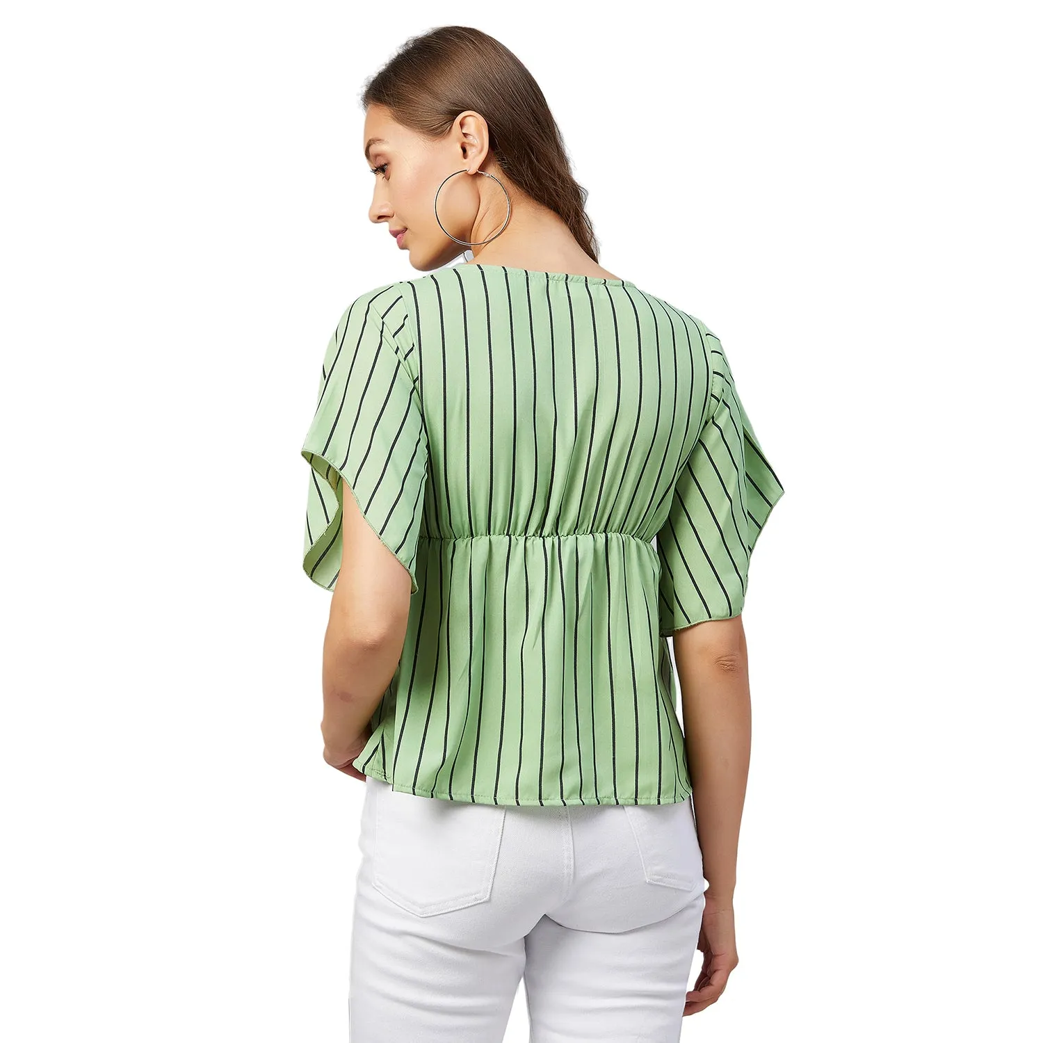 Chimpaaanzee Women Green Striped Crepe Asymmetrical Top