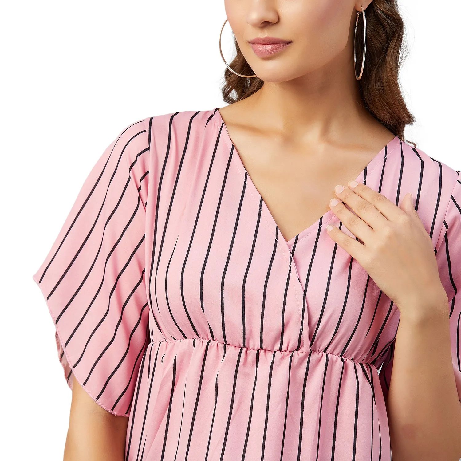 Chimpaaanzee Women Pink Striped Crepe Asymmetrical Top