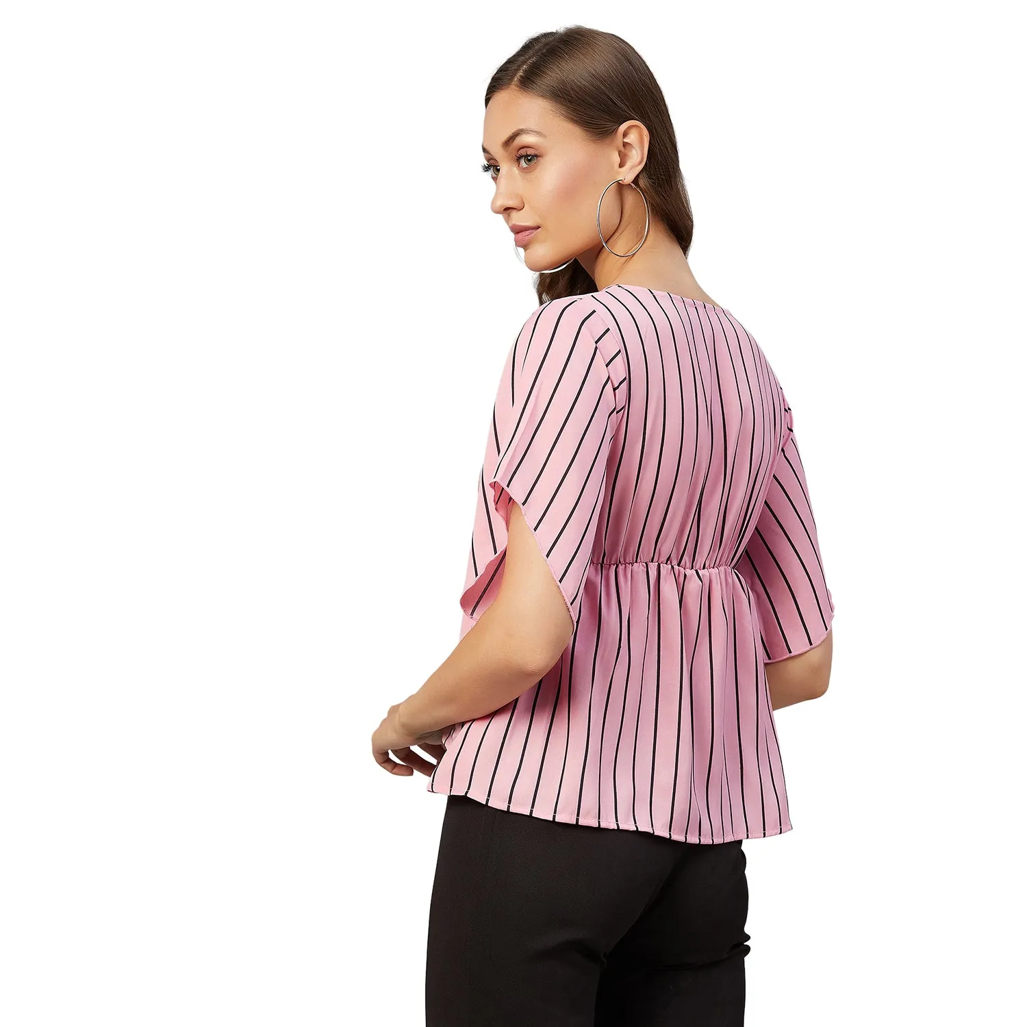 Chimpaaanzee Women Pink Striped Crepe Asymmetrical Top