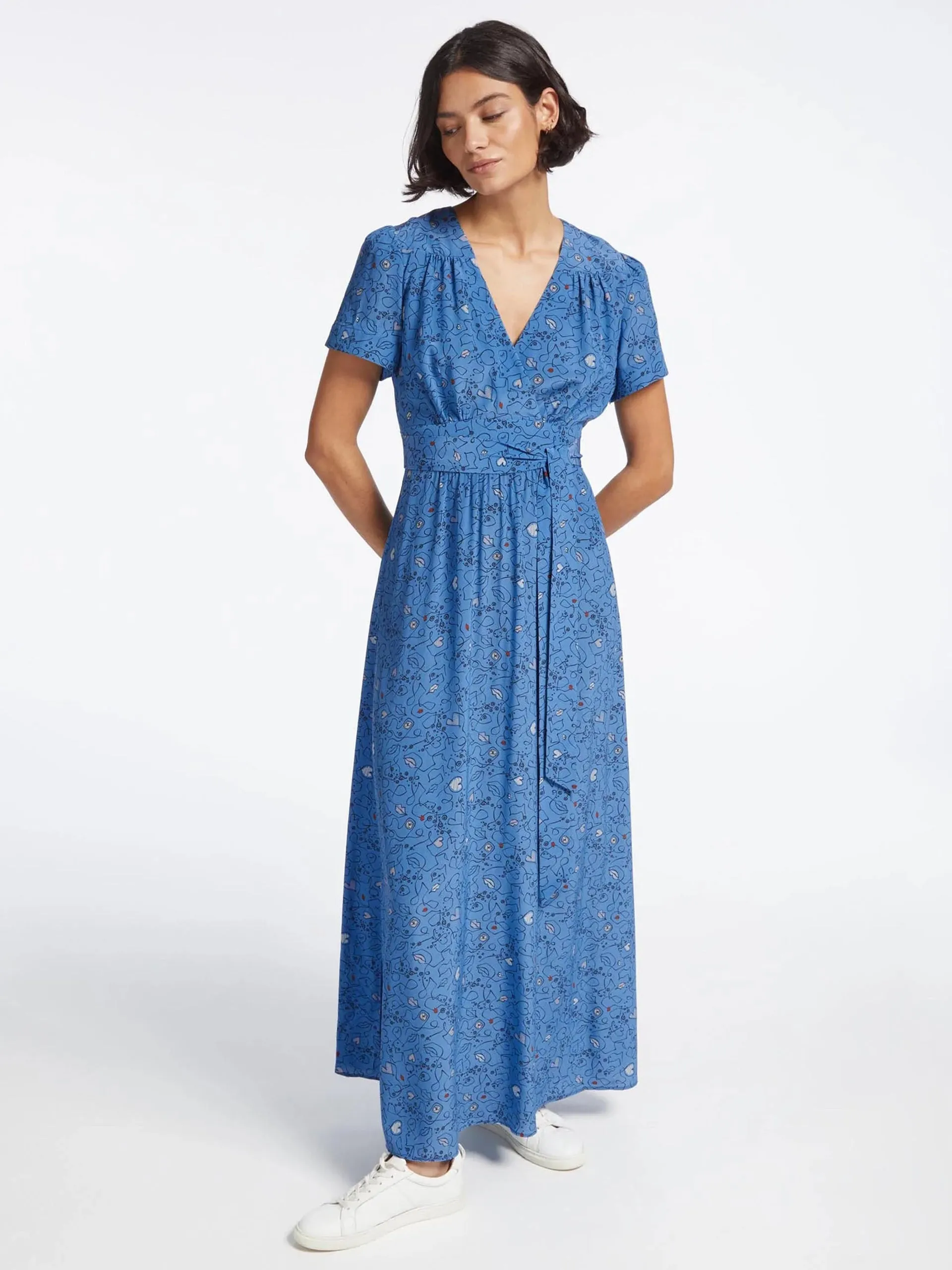 Gina lips and eyes print blue silk maxi dress