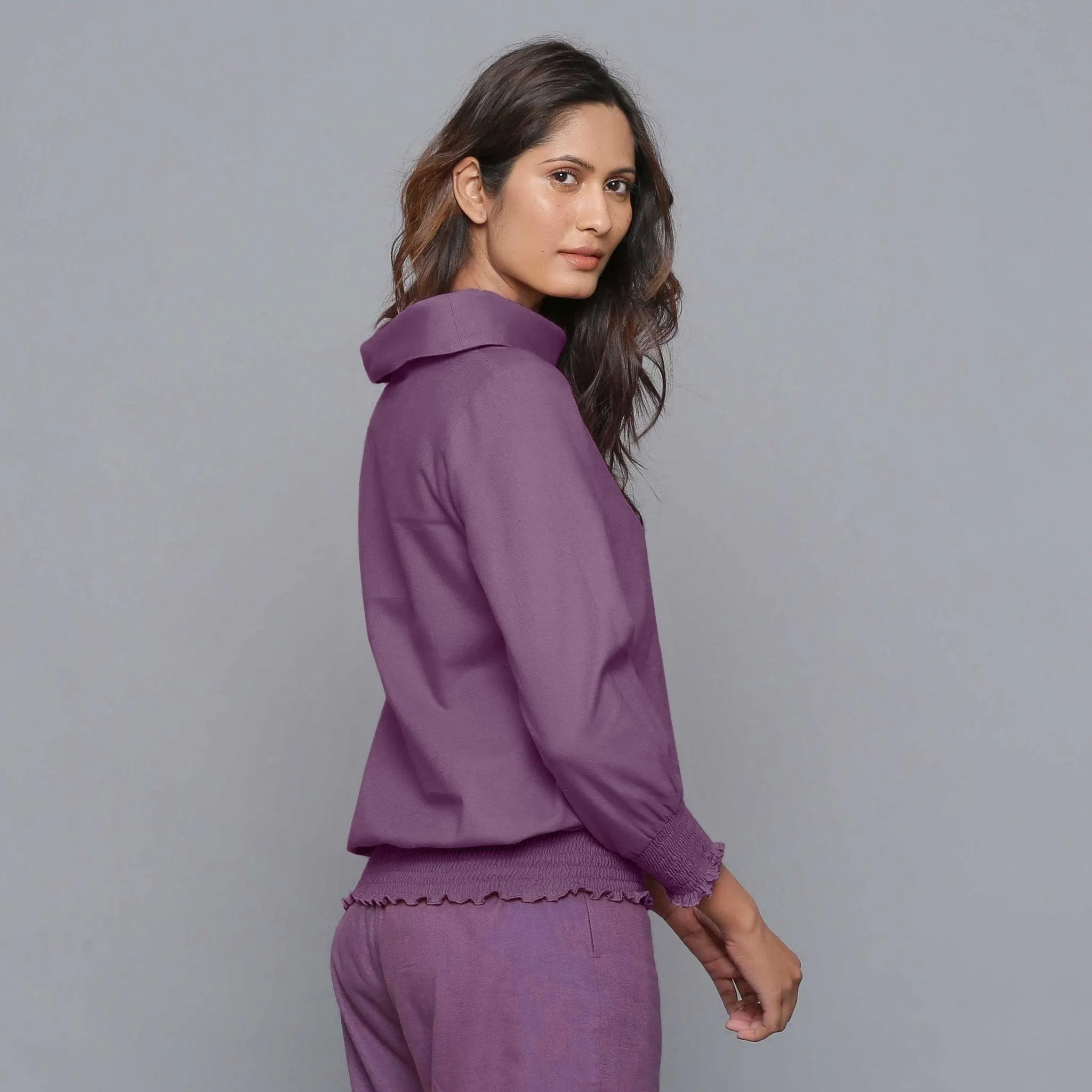 Grape Wine Warm Cotton Flannel Cowl Neck Top