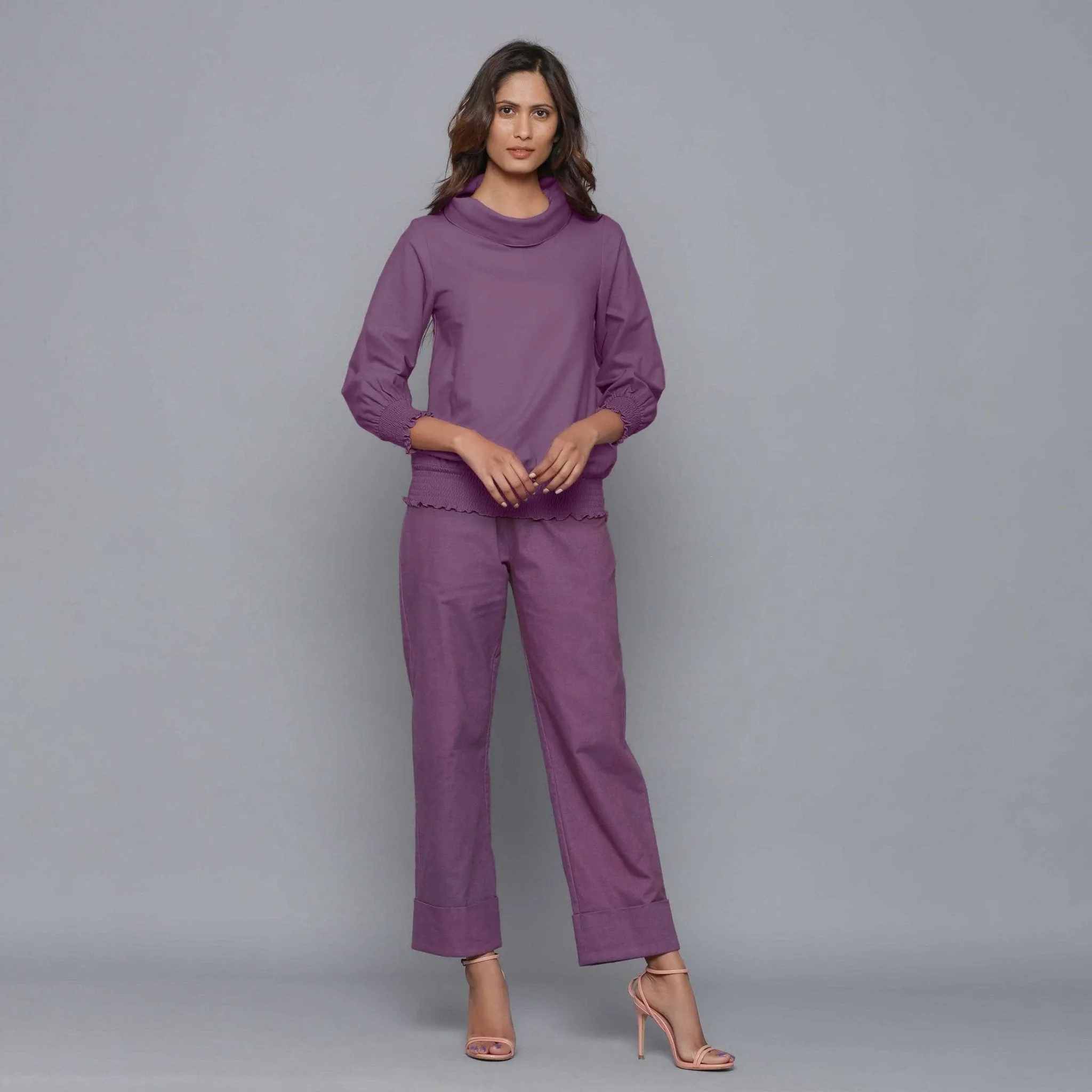 Grape Wine Warm Cotton Flannel Cowl Neck Top