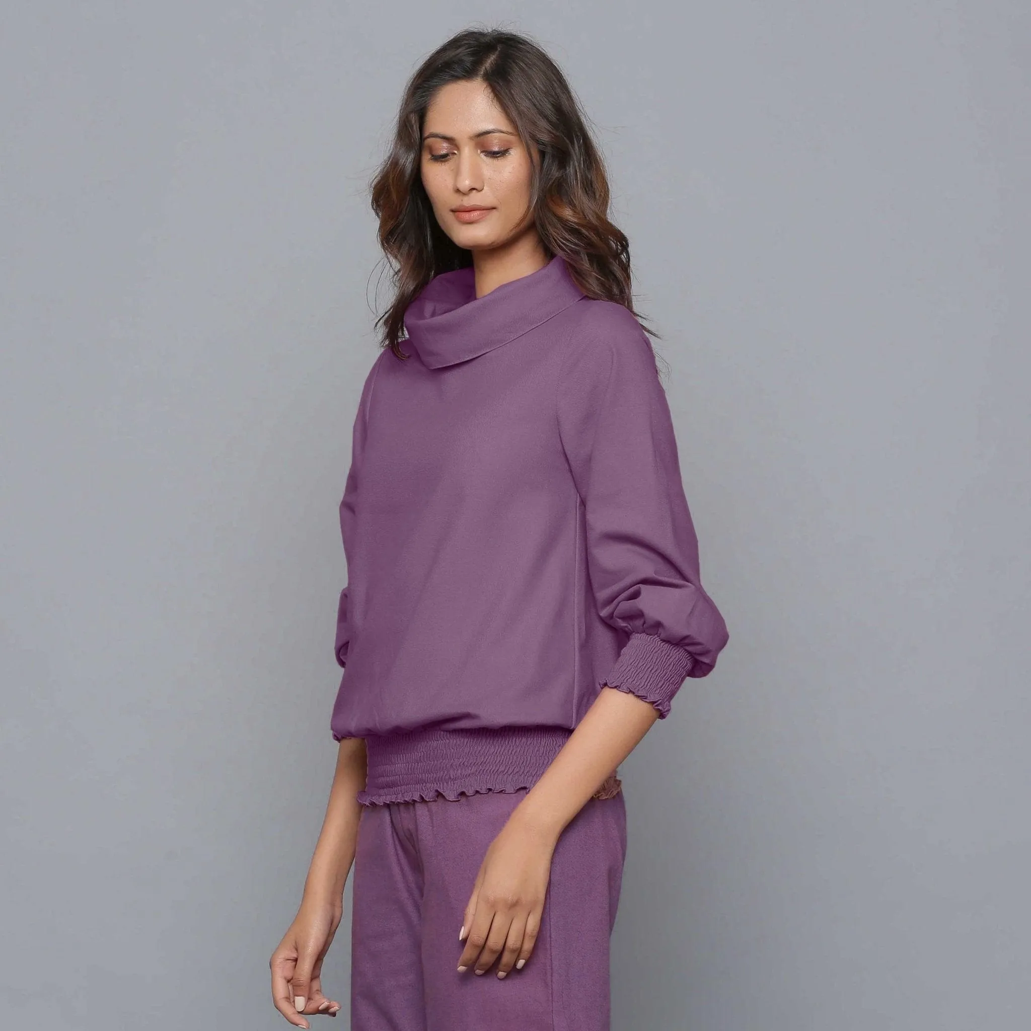 Grape Wine Warm Cotton Flannel Cowl Neck Top