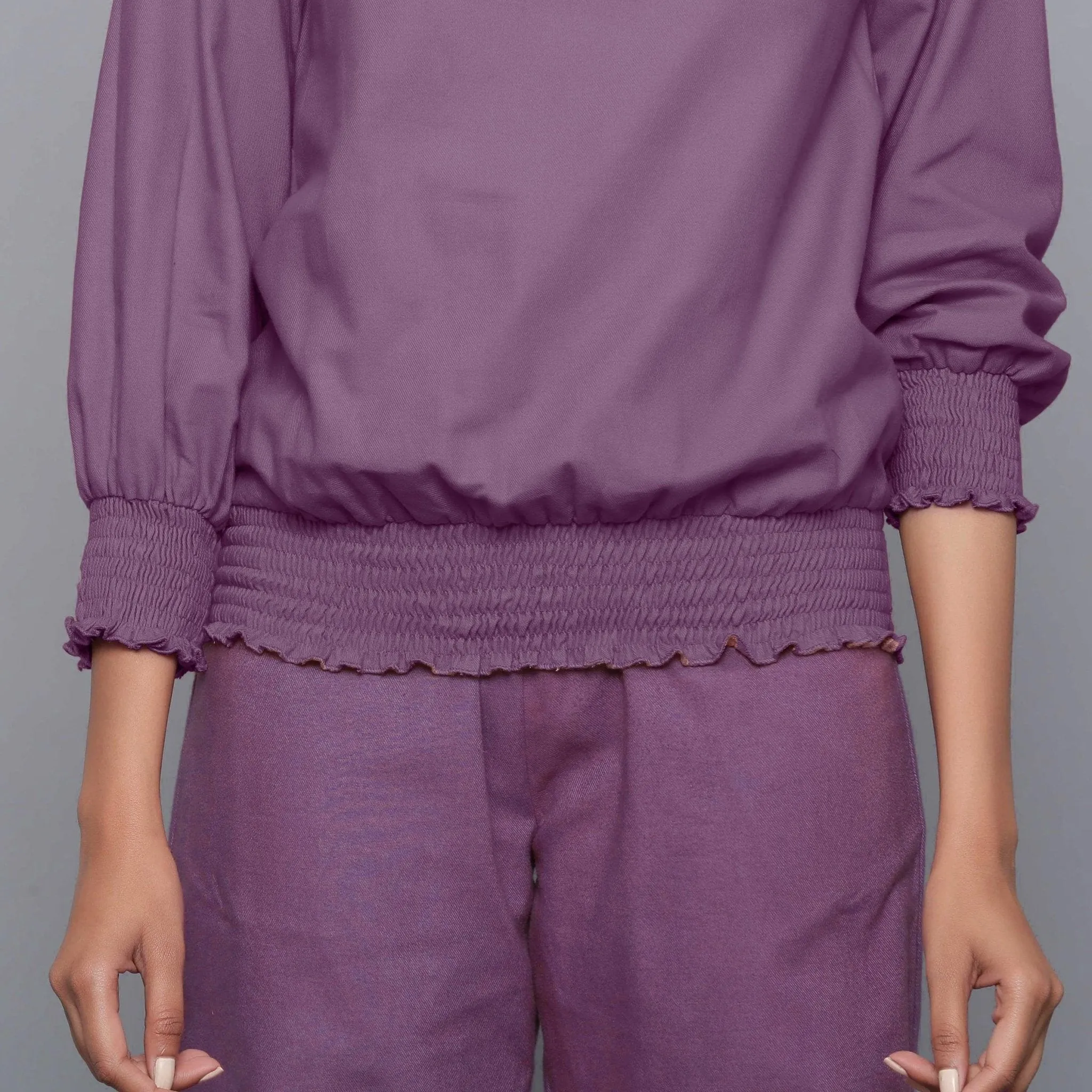 Grape Wine Warm Cotton Flannel Cowl Neck Top