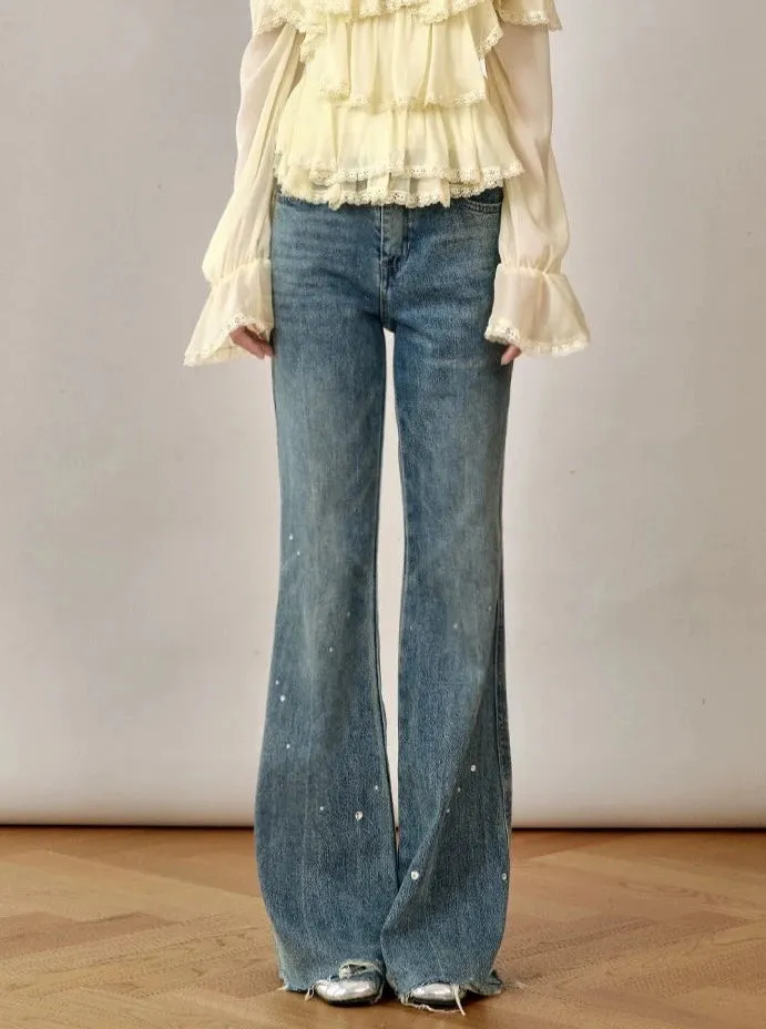 High-Waisted Denim Bell Bottoms Pants