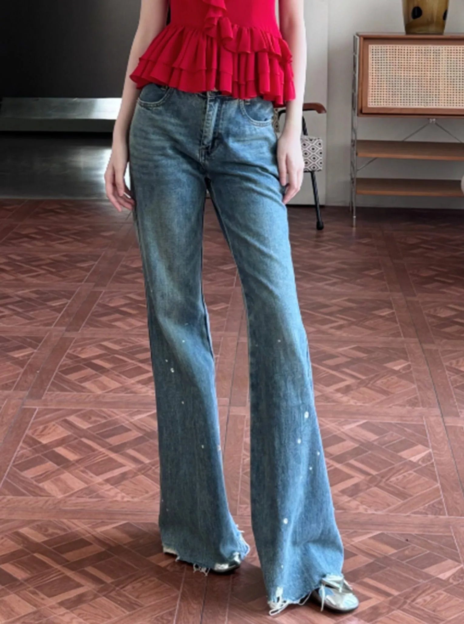 High-Waisted Denim Bell Bottoms Pants