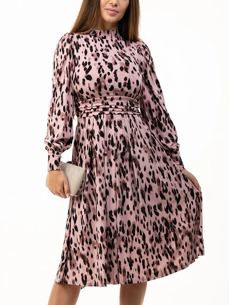 Jolie Moi Kathryn Long Sleeve Midi Dress, Pink Abstract