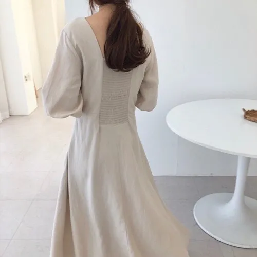 [Korean Style] Ashley Minimal Mazi Dress with Puff Sleeves
