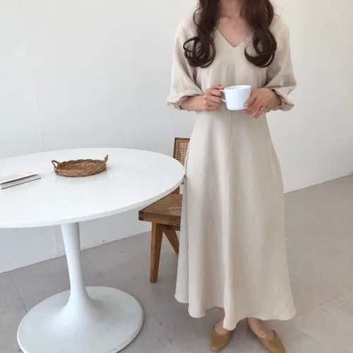 [Korean Style] Ashley Minimal Mazi Dress with Puff Sleeves
