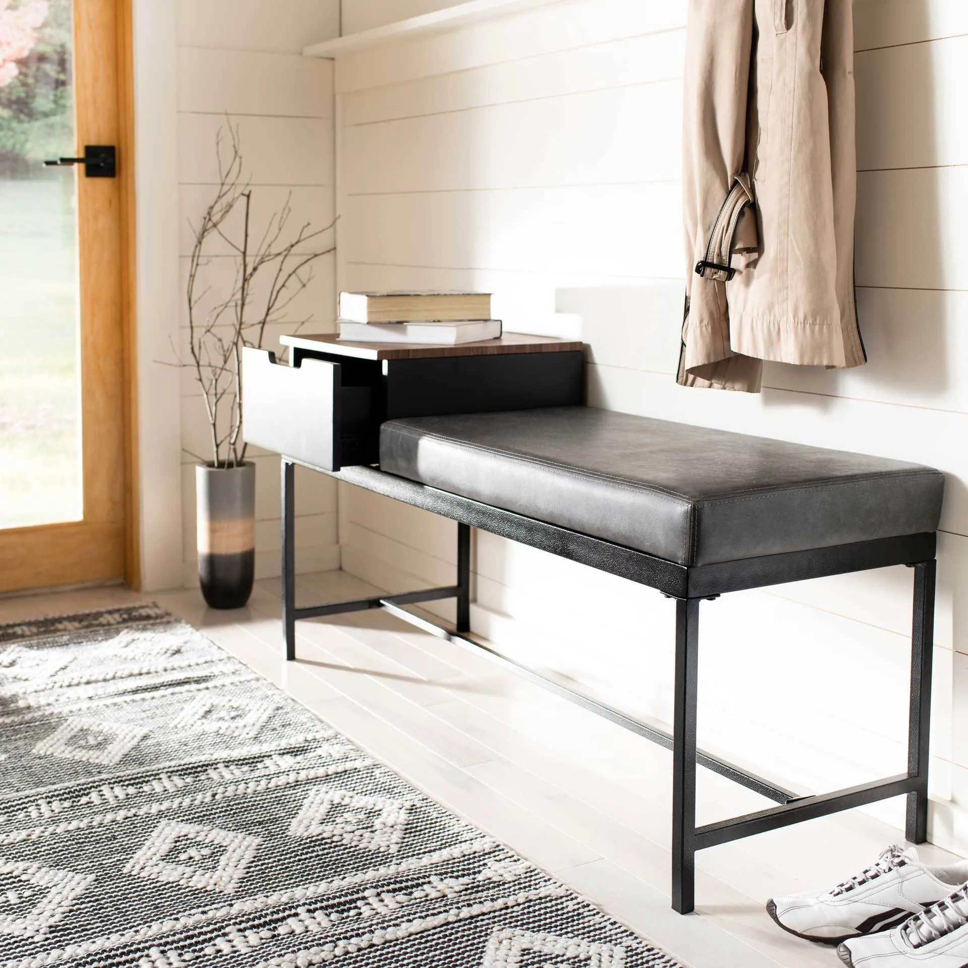 Maxton Bench With Storage Brown/Gray