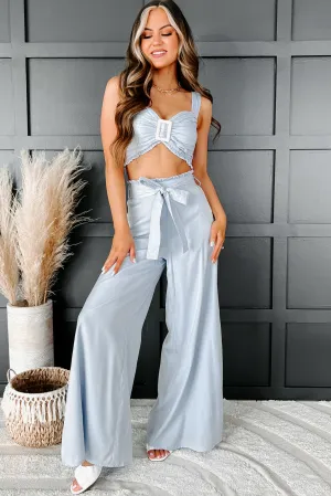 More To Tell Pleated Crop Top & Pants Set (Blue)