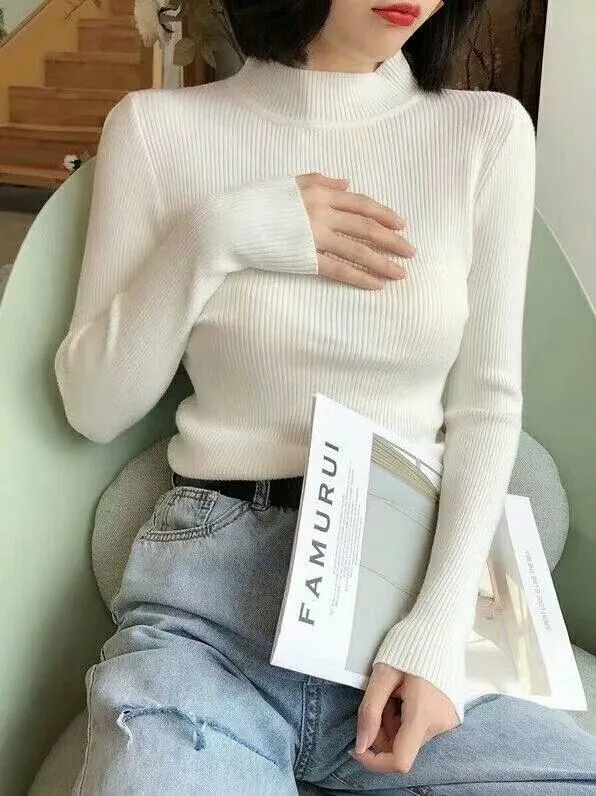 Popular Yarn Basic Sweater Half-Height Collar Warm Knitted Matching Outerwear