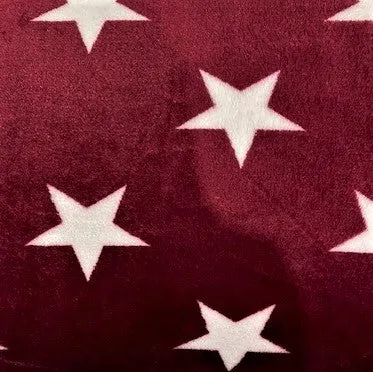 Printed Coral Fleece Fabric, White Stars- 155cm Width