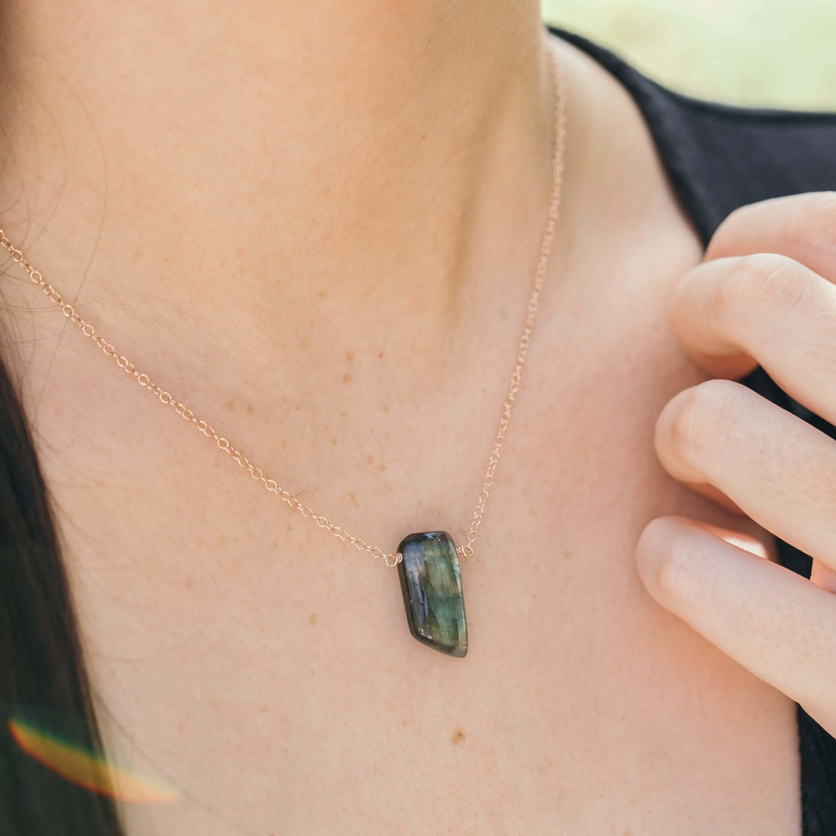 Small Smooth Grey Labradorite Crystal Slab Necklace