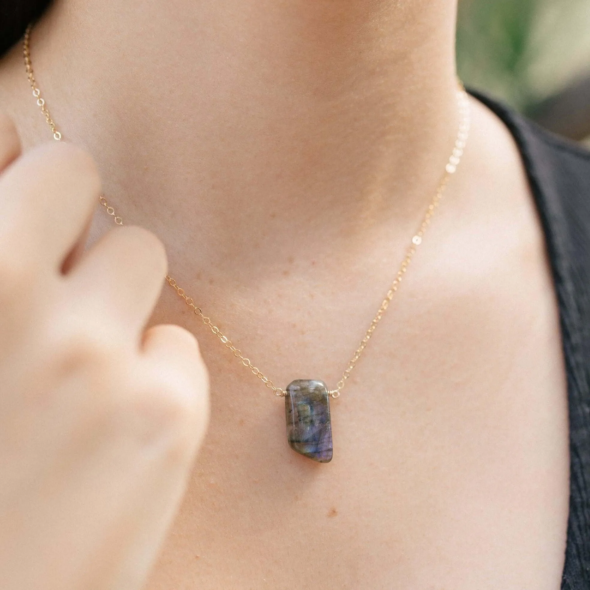 Small Smooth Grey Labradorite Crystal Slab Necklace
