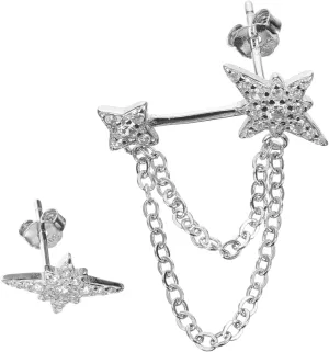 SOIMISS Ear Cuff Silver Crystal Ear Studs Push Back Studs Earring Chain for Pierced Earrings