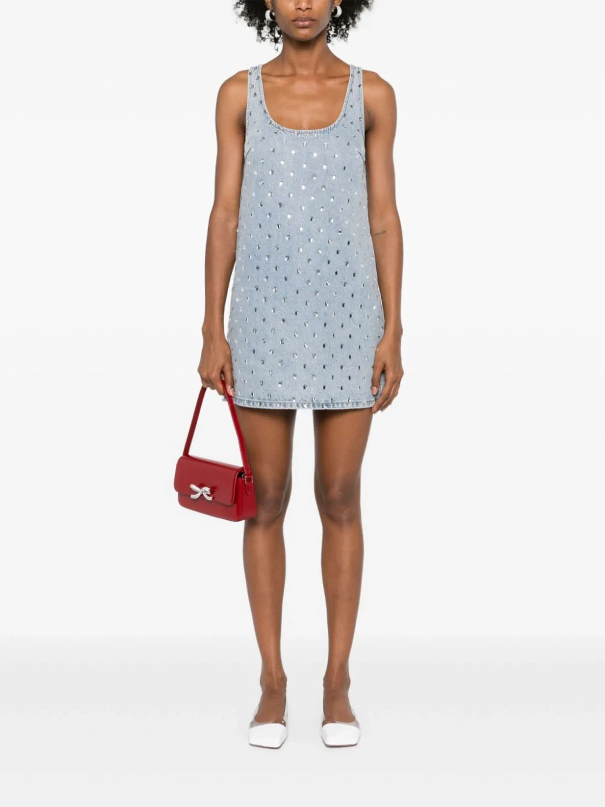 Square Rhinestone Denim Mini Dress