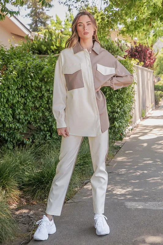 TWO TONE VEGAN LEATHER SHACKET