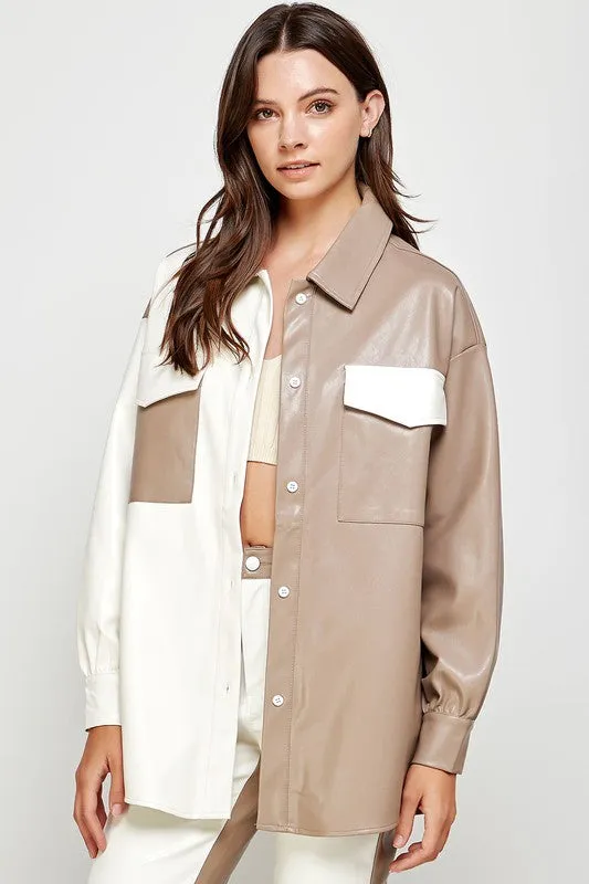 TWO TONE VEGAN LEATHER SHACKET
