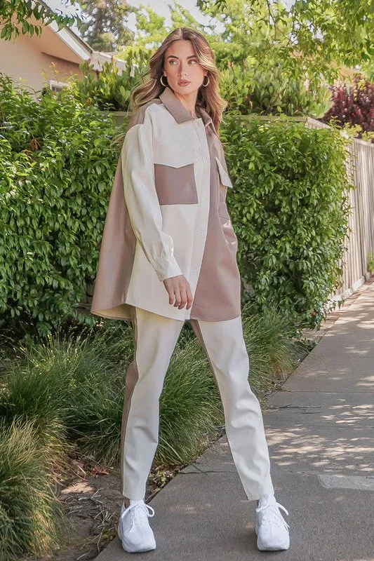 TWO TONE VEGAN LEATHER SHACKET