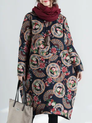 Vintage Women Warm Printed Long Sleeve Dress