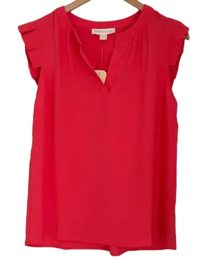 Warm Spring Rouge Split-Neck Sleeveless Blouse