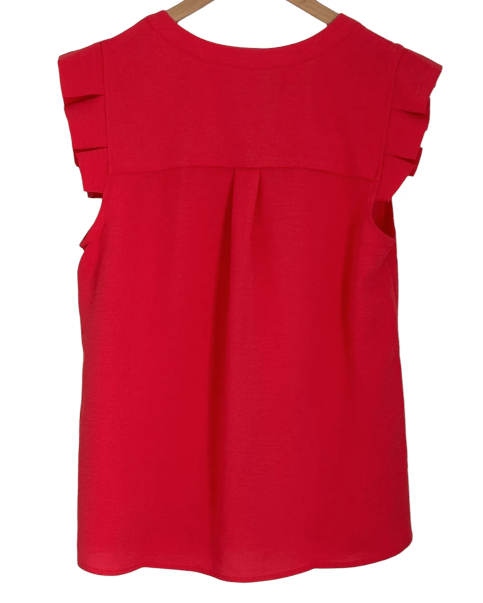 Warm Spring Rouge Split-Neck Sleeveless Blouse