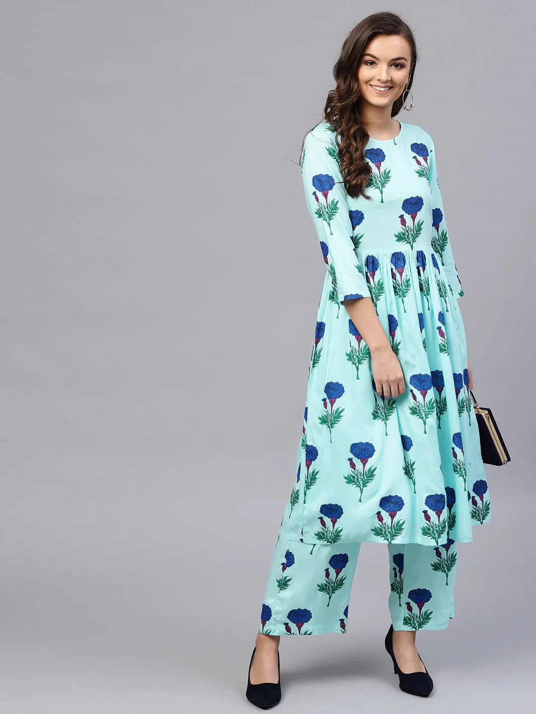 Women Blue Floral Palazzo Pants