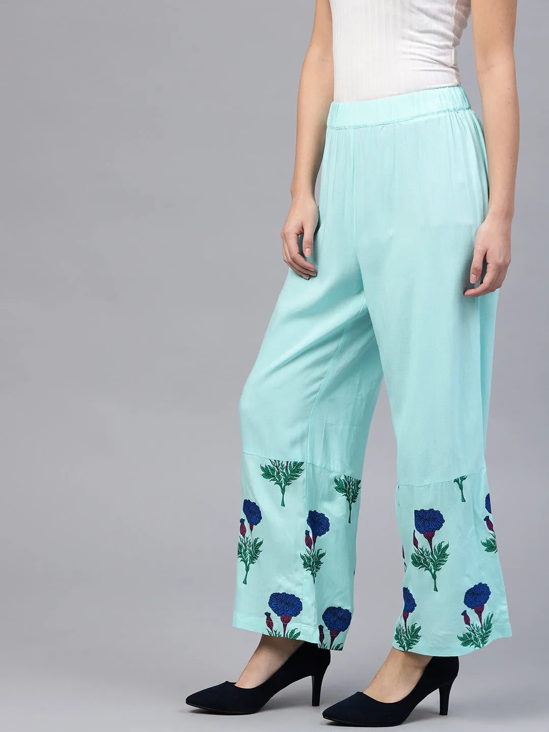 Women Blue Floral Palazzo Pants