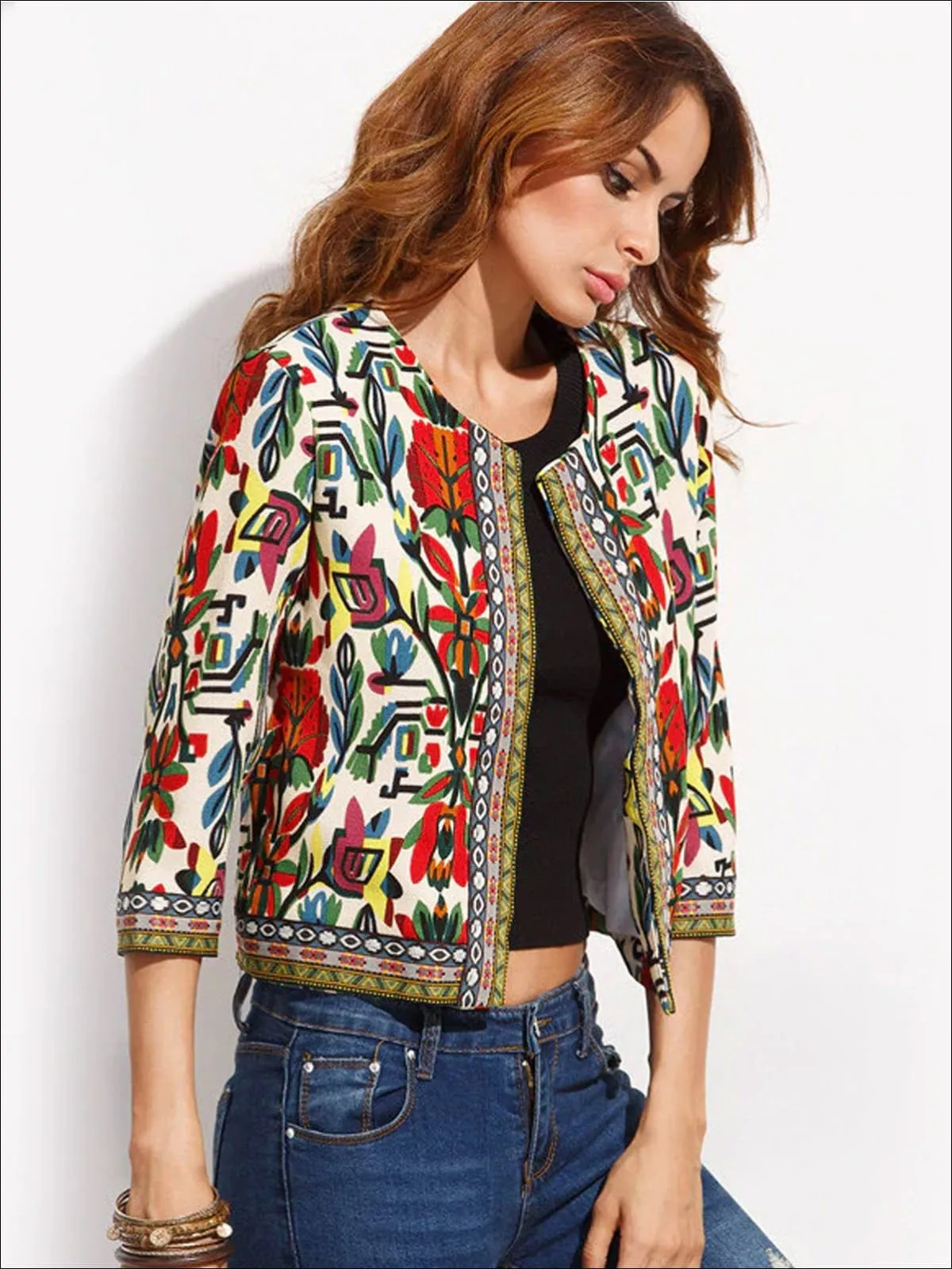 Women's Embroidered Tribal Print Jacket